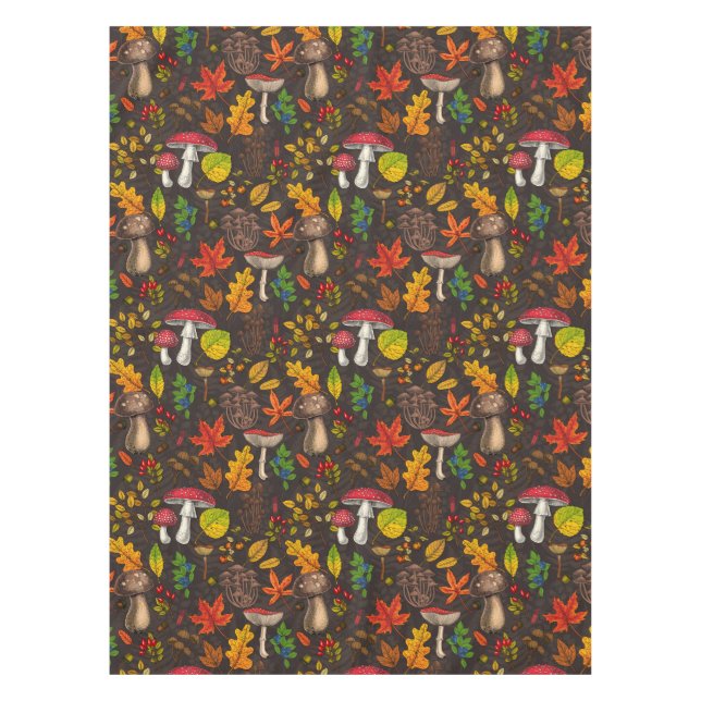 Toalha De Mesa Cogumelos, folhas, loucos e bagas de outono à escu (Frente)