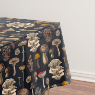Toalha De Mesa Cogumelos Selvagens em preto de grafite