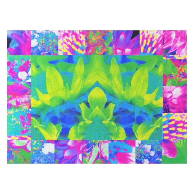 Toalha De Mesa Colagem de Jardim de Girassóis em Patchwork Abstra (Frente (Horizontal))