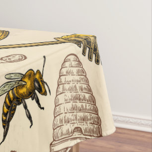 Toalha De Mesa Colmeia de Abelhas Melíferas Amarelo Dourado Vinta