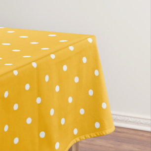 Toalha de mesa com bolinhas brancas amarelo mostar