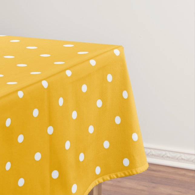 Toalha de mesa com bolinhas brancas amarelo mostar (Posição Original)