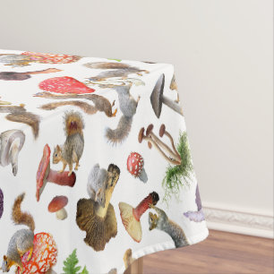 Toalha de mesa com Esquilos e Cogumelos