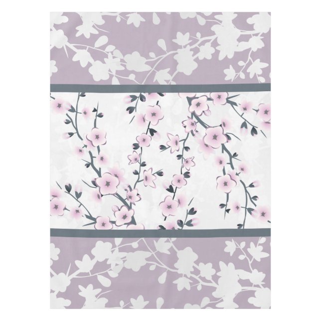 Toalha de Mesa com Listras Rosa Escuro e Flores de (Frente)