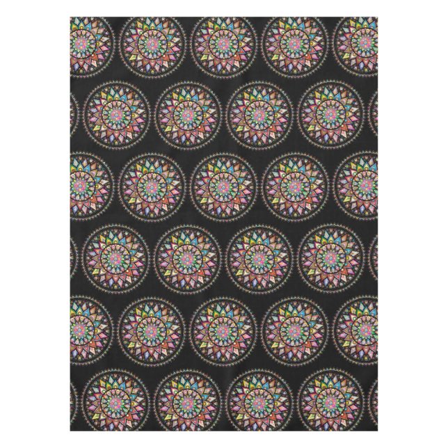 Toalha de Mesa com Padrão Indiano Arco-íris Mandal (Frente)
