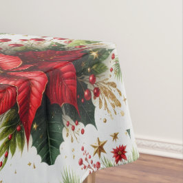 Toalha de mesa com purpurina dourada e poinsétia v