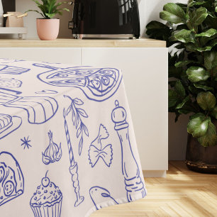 Toalha De Mesa Comida Italiana e Flores Desenhadas à Mão Adorávei