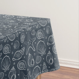 Toalha De Mesa Concha Marítima Náutica Boho Praia Azul Escuro
