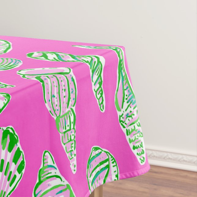 Toalha De Mesa Conchas Marinhas Préppy em Rosa Vibrante à Beira-M (Posição Original)