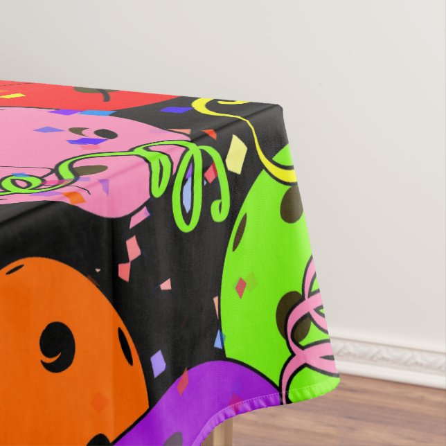 Toalha De Mesa Confetti e Balões do Festa de Pickleball em Preto (Posição Original)