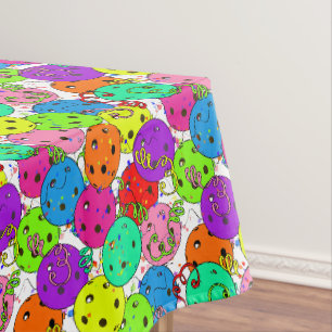 Toalha De Mesa Confetti e Balões do Pickleball em Branco