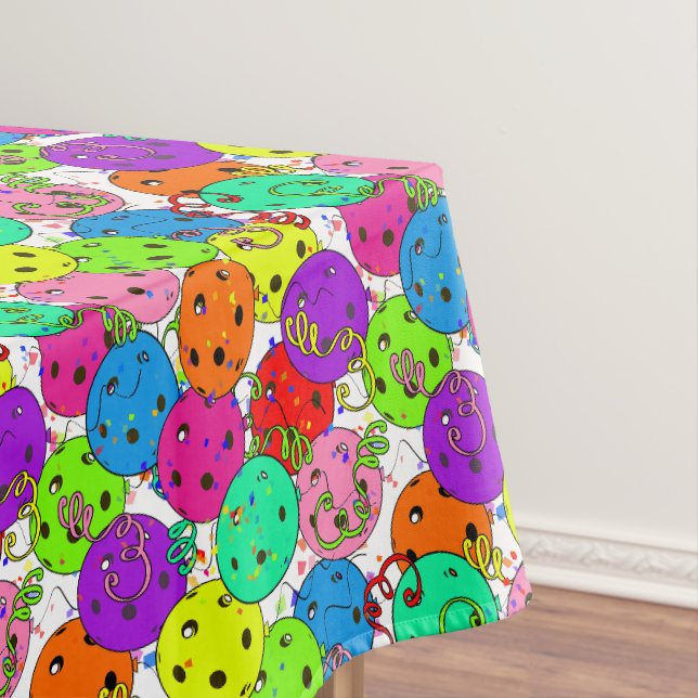 Toalha De Mesa Confetti e Balões do Pickleball em Branco (Posição Original)