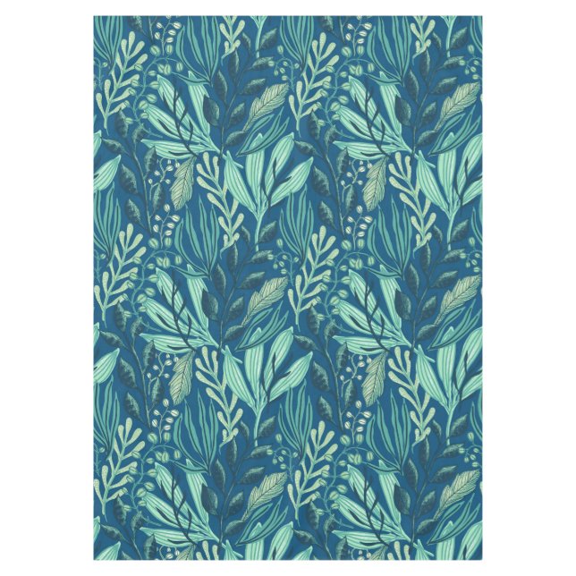 Toalha De Mesa Contemporary Aquatics Blue Green Foliage (Frente)