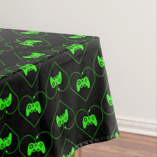 Toalha De Mesa Controle de Videogame Verde Padrão de Coração