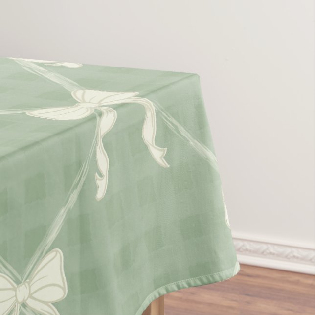 Toalha De Mesa Coquette Bows Gingham Pattern Cream Sage Green  (Posição Original)