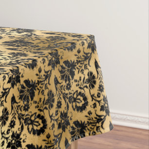 Toalha De Mesa Cor damasco Preta e Dourada