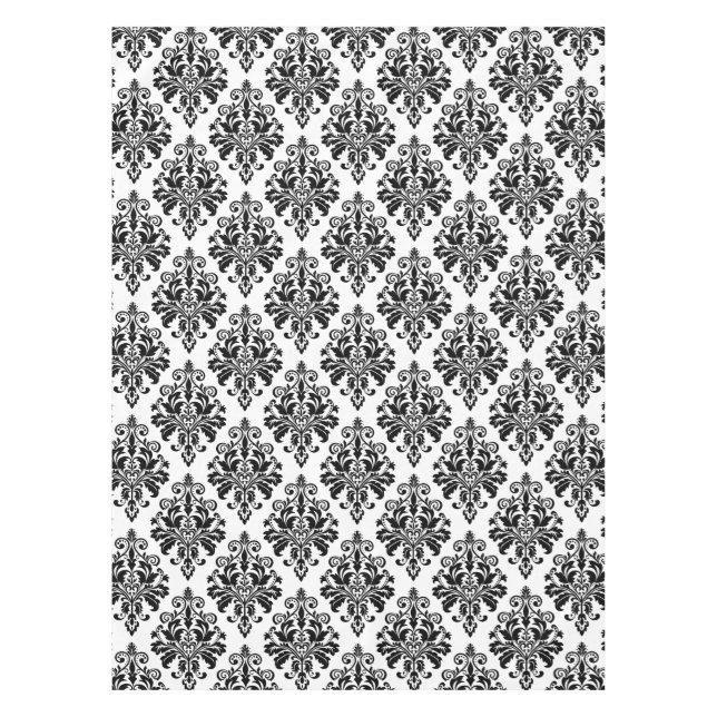 Toalha De Mesa Cor damasco preto e branco elegante (Frente)