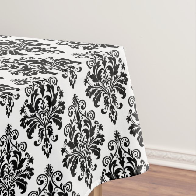 Toalha De Mesa Cor damasco preto e branco elegante (Posição Original)