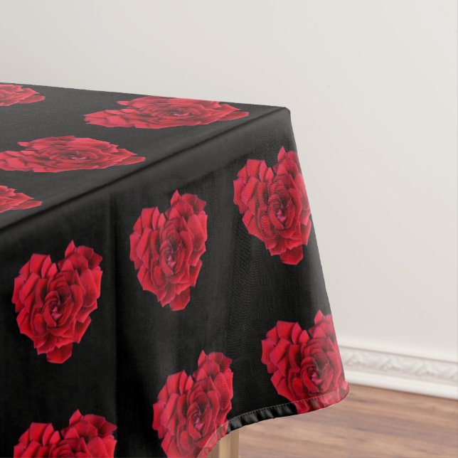 Toalha De Mesa Coração de Rosa Vermelha em Preto (Posição Original)