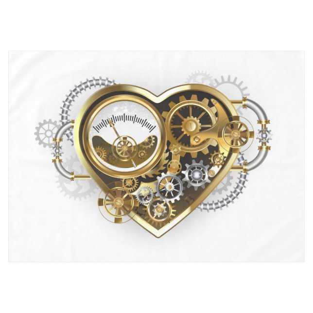 Toalha De Mesa Coração Steampunk com Manômetro (Frente (Horizontal))