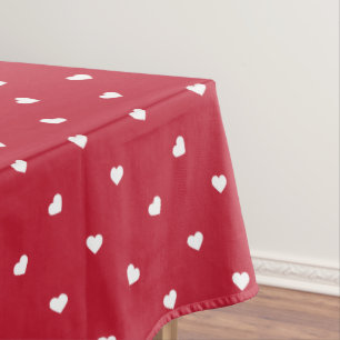 Toalha De Mesa Corações Brancos Em Vermelho