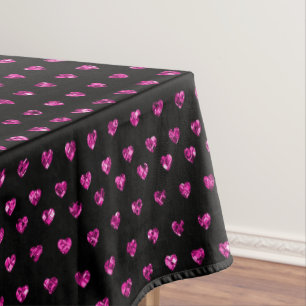 Toalha De Mesa Corações de Diamante Rosa Brilhante Glam Elegante