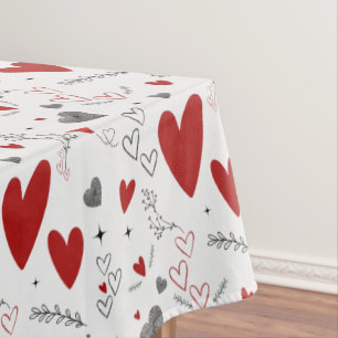 Toalha De Mesa Corações de Rabiscos Vermelhos e Pretos Amor