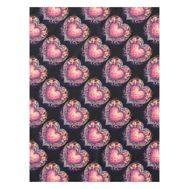 Toalha De Mesa Corações Rosa  (Frente)