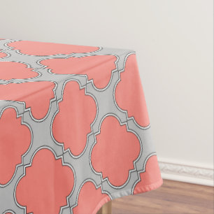 Toalha De Mesa Coral e cinza de Quatrefoil