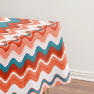 Toalha De Mesa Coral Salmão Laranja Turquesa Fraca Zigzag Padrã