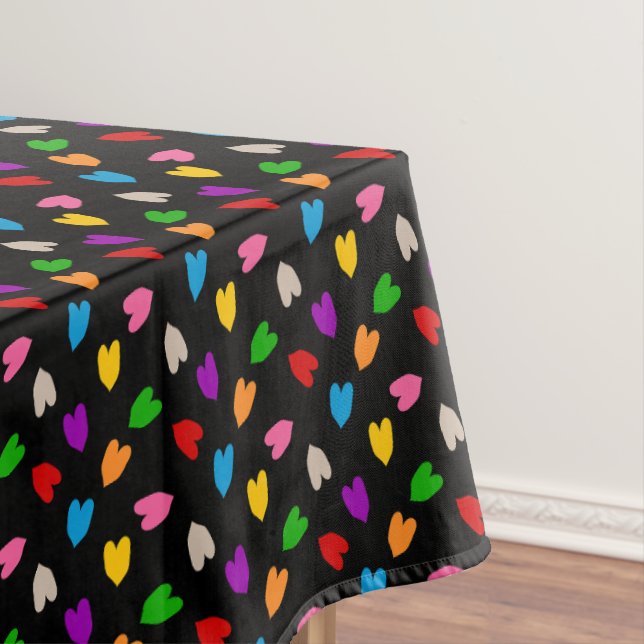 Toalha De Mesa Cores Amor Corações Padrão Design Preto  (Posição Original)
