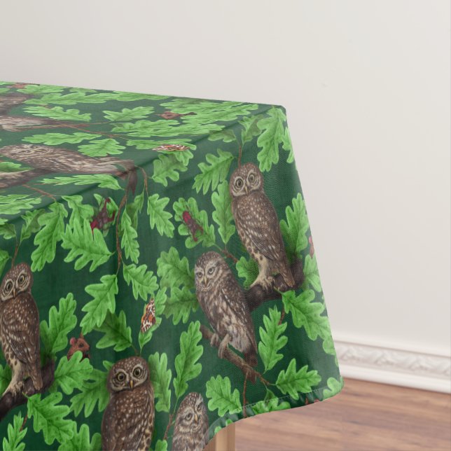 Toalha De Mesa Corujas na floresta em verde escuro (Posição Original)