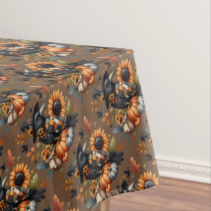 Toalha De Mesa Corvo Whimsic com Abóboras e Girassóis