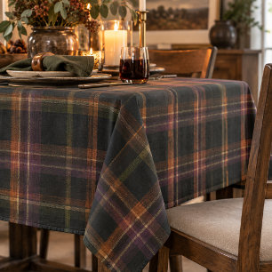 Toalha De Mesa Cottagecore Preto Escuro Xadrez de Outono Ferrugem
