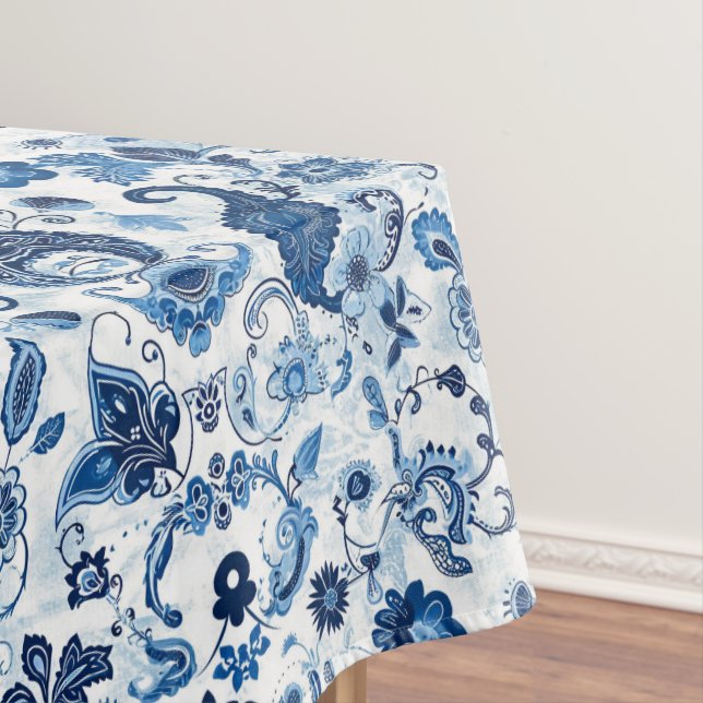 Toalha De Mesa Country Rushouse Blue and White Paisley (Posição Original)