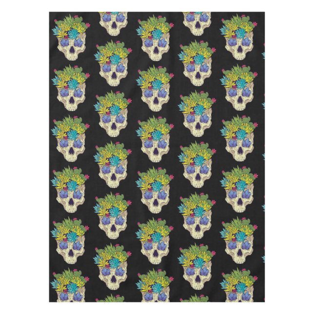 Toalha De Mesa Crânio com Cristais e Sucultos (Frente)