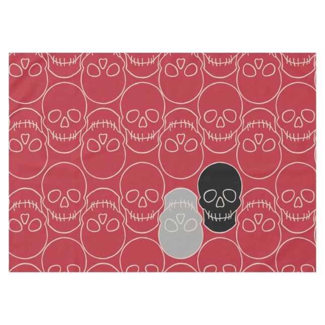 Toalha De Mesa Crânios - Vermelho e Branco Ósseo (Frente (Horizontal))