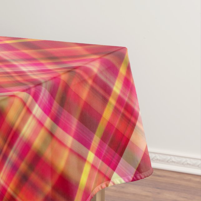 Toalha De Mesa Crimson deixa Xadrez vermelha, amarela e rosa (Posição Original)