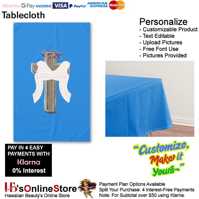 Toalha De Mesa Cross Tablecloth Doméstico Linen Blue Fundo (Cross Tablecloth Linen with Blue Background.)