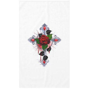 Toalha De Mesa Cruz de Prata com Rosa vermelha