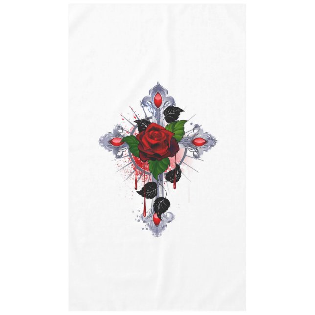 Toalha De Mesa Cruz de Prata com Rosa vermelha (Frente)