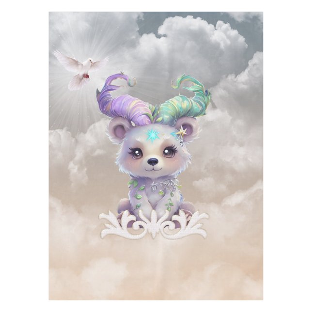 Toalha De Mesa Cubo de urso mágico com brilho pastel. (Frente)