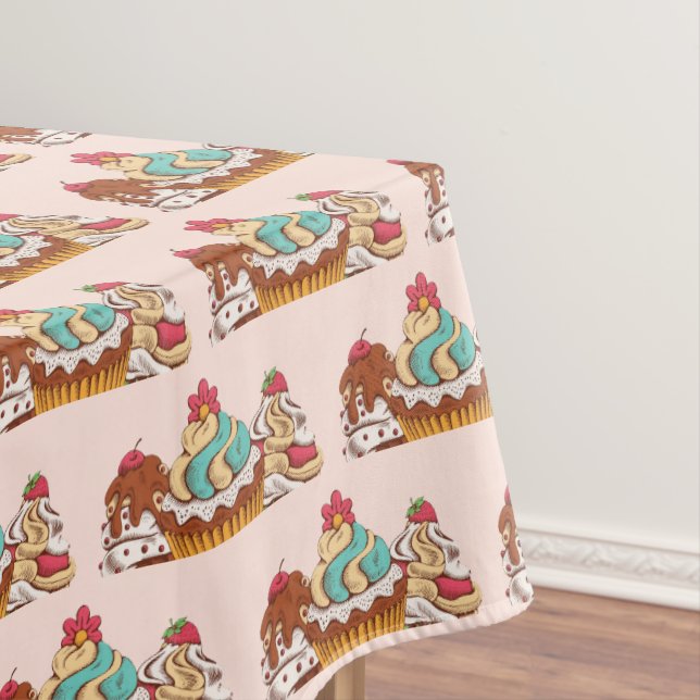 Toalha De Mesa Cupcakes de Estilo Retroativo Padrão de Sobremesa  (Posição Original)