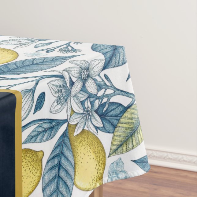 Toalha De Mesa Custom Elegant Mediterranean Lemon Botanical Navy (Posição Original)