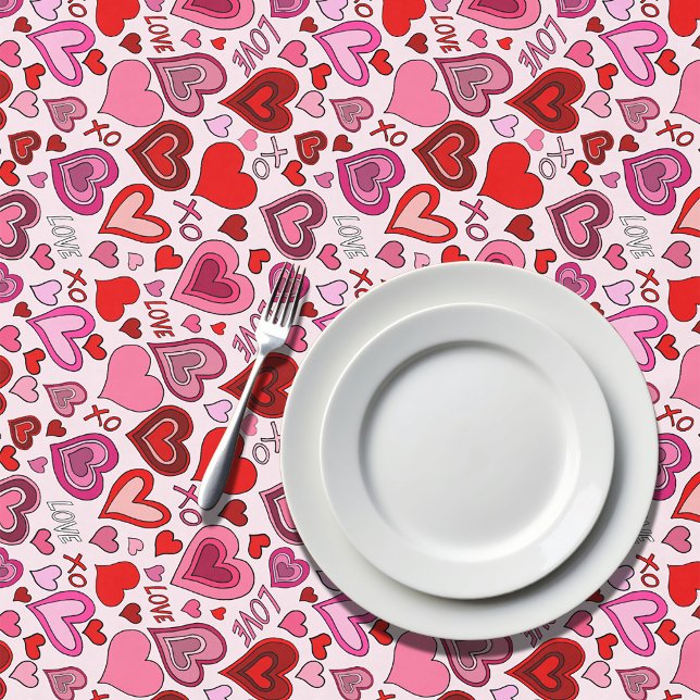 Toalha De Mesa Cute Pink Red Hearts Blush Love Pattern (Criador carregado)