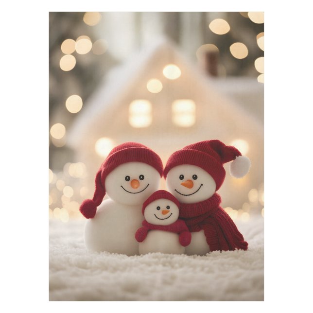 Toalha De Mesa Cute Snowman Family Winter Christmas (Frente)