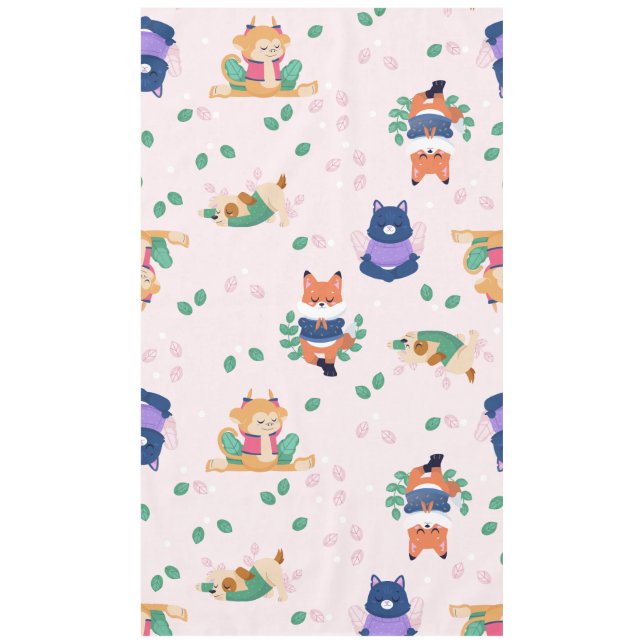 Toalha De Mesa cute yoga fox animals pastel pink (Frente)