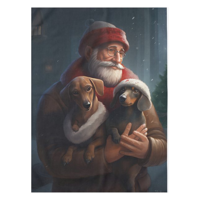 Toalha De Mesa Dachshund Com Papai Noel Natal Festivo (Frente)