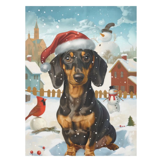 Toalha De Mesa Dachshund Winter Wonderland Natal Joy (Frente)