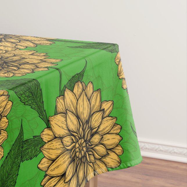 Toalha De Mesa Dahlias em amarelo e verde (Posição Original)